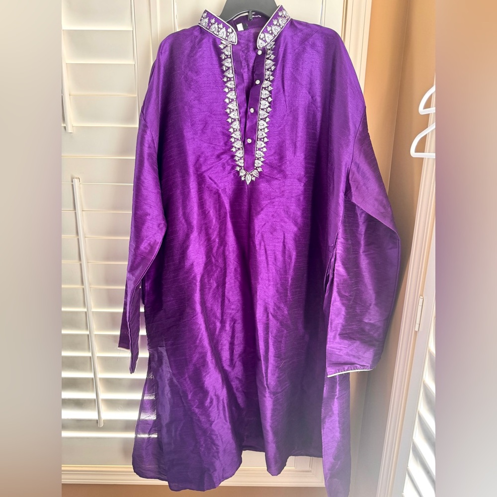 Men Purple Embroidered Kurta unisex SZ 58 Long Ethnic Traditional Festive VTG